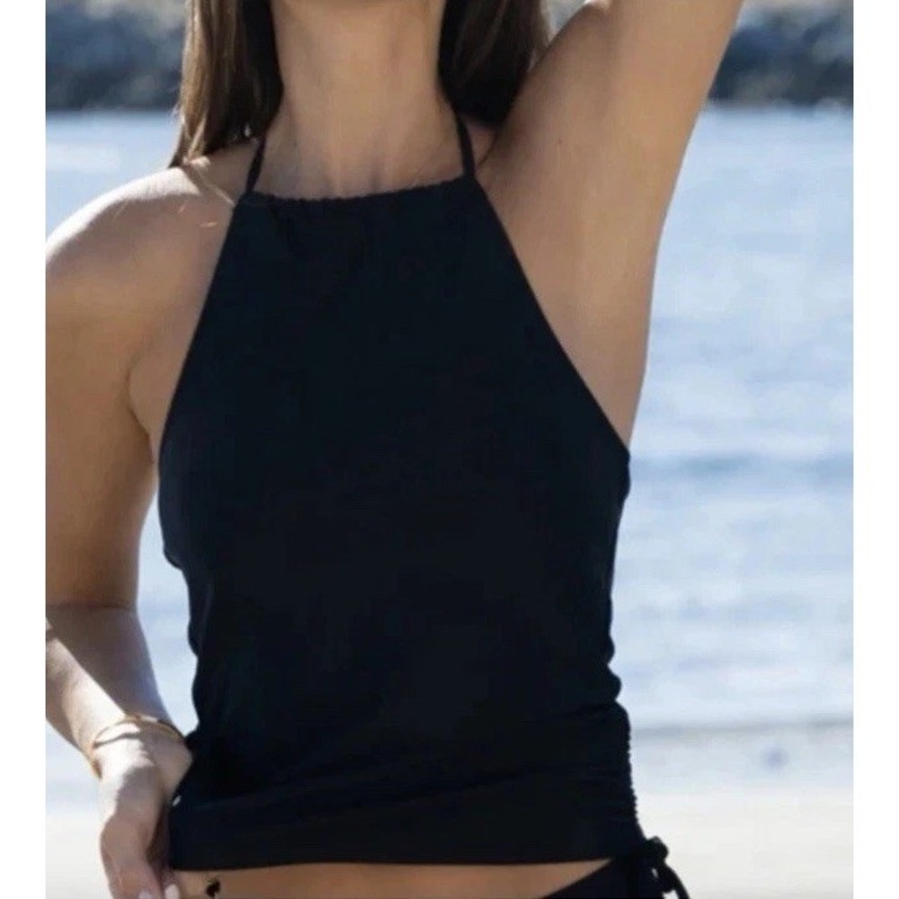 BEACHSISSI Size Large Black Halter Neck Drawstring Side Tankini Swim Top